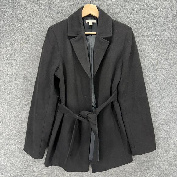 Cato Jackets & Blazers - Cato Coat Women M Medium Black Collared Belted Long Sleeve Lined Rayon Casual